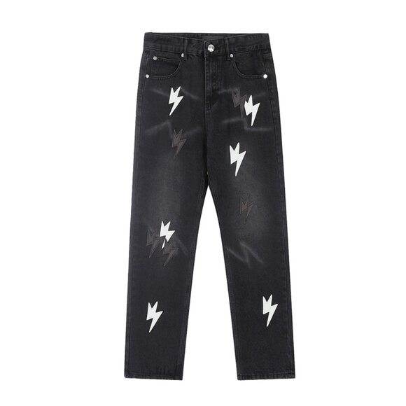 Black And White Lightning Patch Distressed Jeans Amexnocap